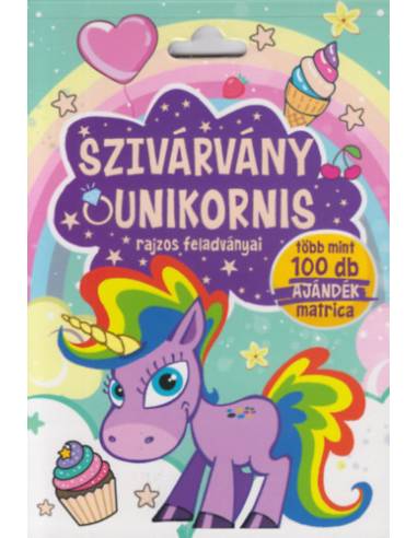 Szivárvány unikornis rajzos feladványai - Több mint 100 db ajándék matrica