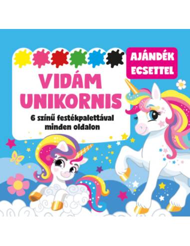 Vidám unikornis - 6 színű festékpalettával minden oldalon - ajándék ecsettel