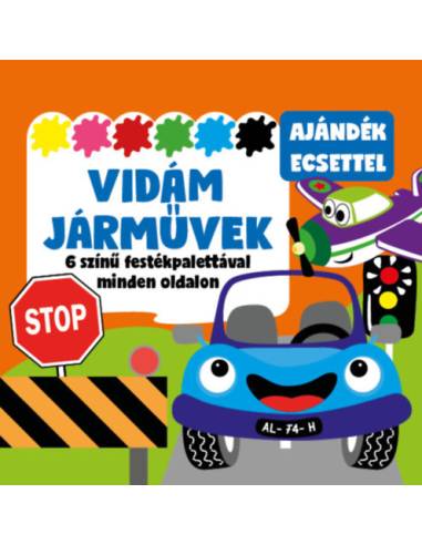 Vidám járművek - 6 színű festékpalettával minden oldalon - ajándék ecsettel