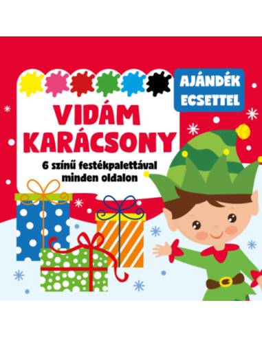 Vidám karácsony - 6 színű festékpalettával minden oldalon - ajándék ecsettel