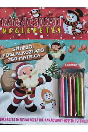 Karácsonyi meglepetés - Színező, foglalkoztató, 250 matrica, 6 ceruza