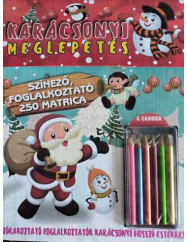 Karácsonyi meglepetés - Színező, foglalkoztató, 250 matrica, 6 ceruza